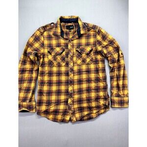 Hurley Shirt Men M Yellow Plaid Flannel‎ Button Up Long Sleeve Pockets Preppy